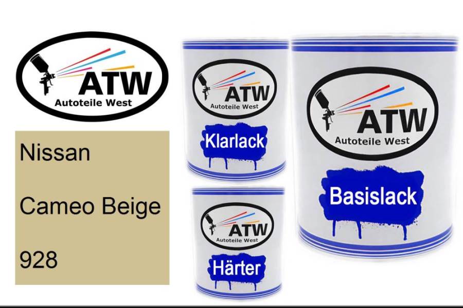 Nissan, Cameo Beige, 928: 1L Lackdose + 1L Klarlack + 500ml Härter - Set, von ATW Autoteile West.